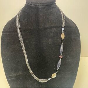 Metro 7 Silver and Black Multi Strand Necklace with Purple and Cream Beads